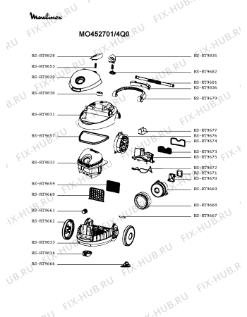 Взрыв-схема пылесоса Moulinex MO452701/4Q0 - Схема узла 9P003654.9P3