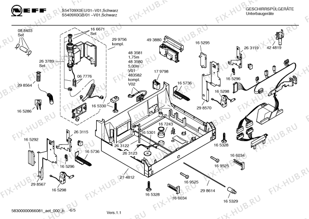 Взрыв-схема посудомоечной машины Neff S5409X0GB - Схема узла 05