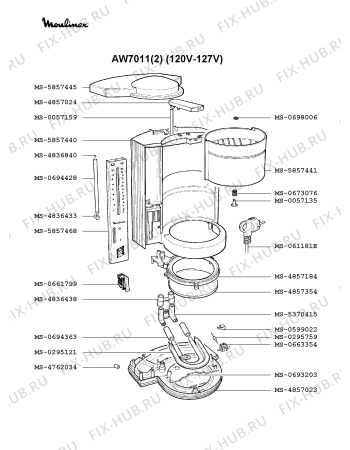 Взрыв-схема кофеварки (кофемашины) Moulinex AW7011(2) - Схема узла ZP001706.3P2