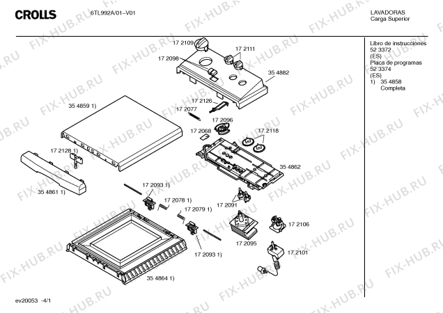 Схема №4 6TL992A TL992 с изображением Таблица программ для стиралки Bosch 00523374