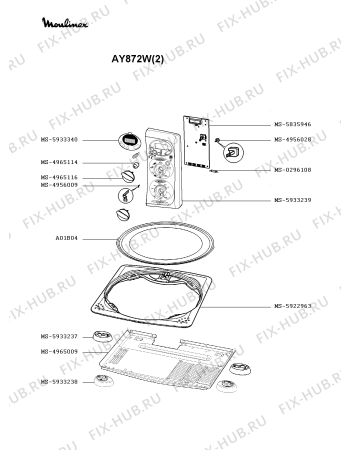 Взрыв-схема микроволновой печи Moulinex AY872W(2) - Схема узла 1P002034.1P2