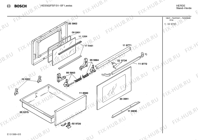 Взрыв-схема плиты (духовки) Bosch HES502FSF - Схема узла 05