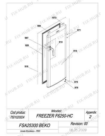 Взрыв-схема холодильника Beko BEKO FSA25300 (7501020024) - EXPLODED VIEW DOOR FSA25300 BEKO