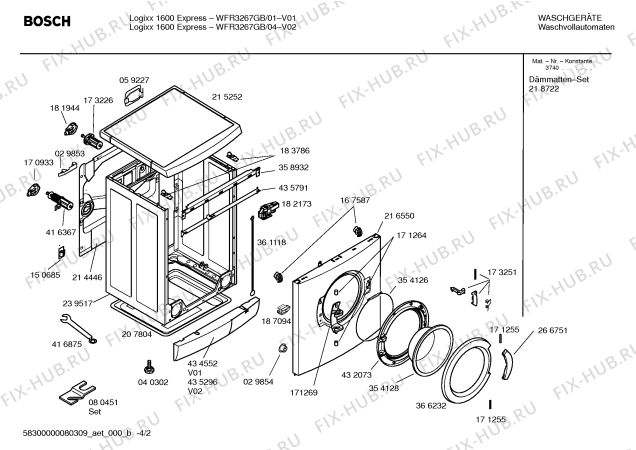 Взрыв-схема стиральной машины Bosch WFR3267GB Logixx 1600 Express - Схема узла 02