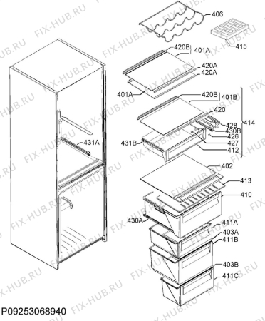 Взрыв-схема холодильника Electrolux EN3454POX - Схема узла Internal parts