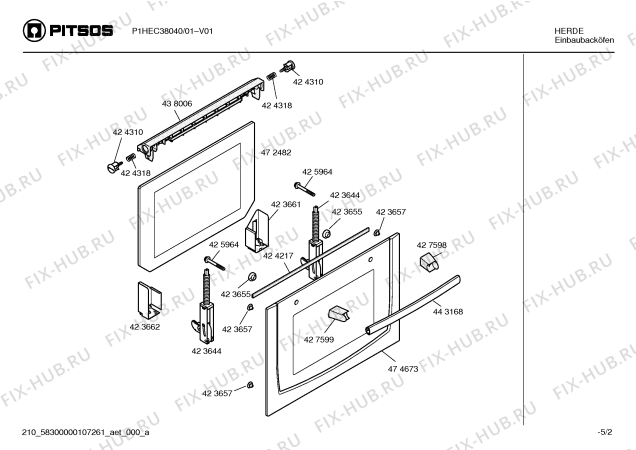 Схема №5 P1HEC38040 с изображением Внешняя дверь для плиты (духовки) Bosch 00474673