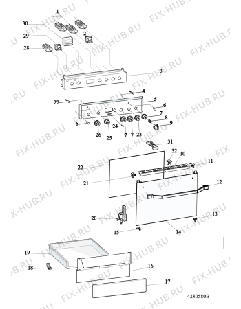 Взрыв-схема плиты (духовки) Whirlpool ACMK6531WH1 (F101242) - Схема узла