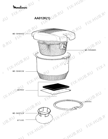 Взрыв-схема тостера (фритюрницы) Moulinex AA012K(1) - Схема узла 1P002538.1P2