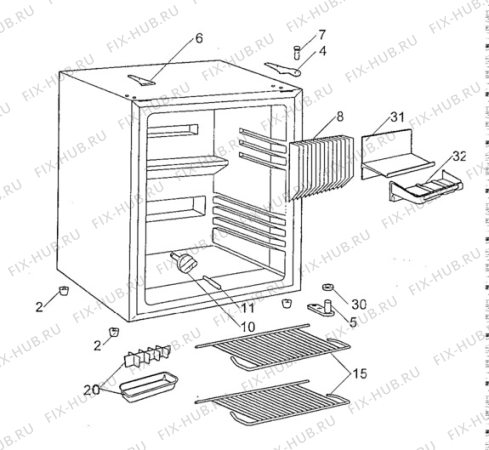 Взрыв-схема холодильника Electrolux EA0612 - Схема узла Cabinet + armatures