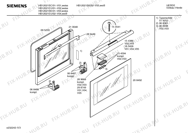 Взрыв-схема плиты (духовки) Siemens HB12021EU - Схема узла 03