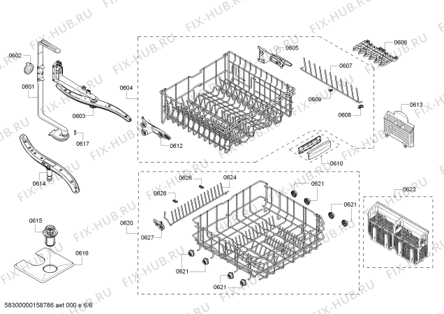 Взрыв-схема посудомоечной машины Bosch SHV55R53UC SilencePlus 46dBA - Схема узла 06