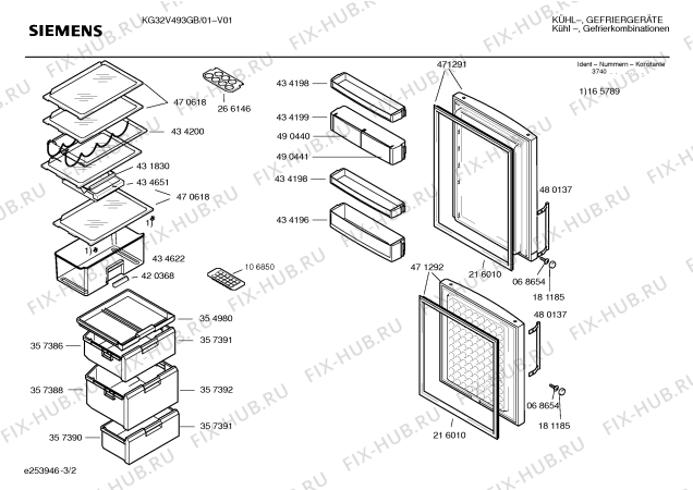 Взрыв-схема холодильника Siemens KG32V493GB - Схема узла 02