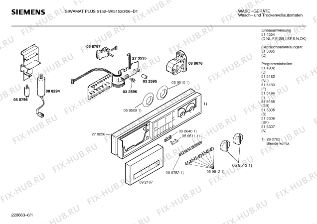 Схема №6 WI51520 SIWAMAT PLUS 5152 с изображением Панель управления для стиралки Siemens 00280783