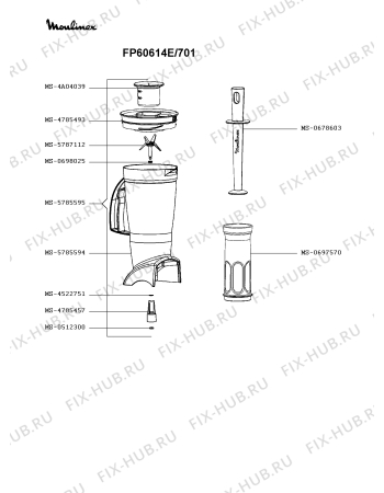 Взрыв-схема кухонного комбайна Moulinex FP60614E/701 - Схема узла 4P003528.4P3