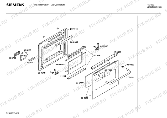 Взрыв-схема плиты (духовки) Siemens HB35150GB - Схема узла 03