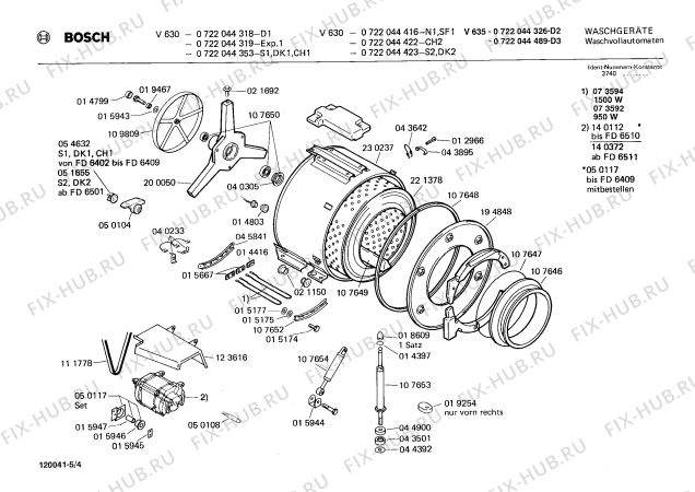 Взрыв-схема стиральной машины Bosch 0722044423 V630 - Схема узла 04