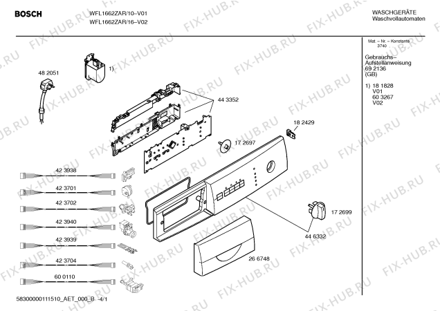 Схема №4 WFL1662ZAR Bosch Maxx WFL1662 с изображением Панель управления для стиралки Bosch 00446332