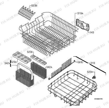Взрыв-схема посудомоечной машины Ikea RDWTI60 30151139 - Схема узла Basket 160