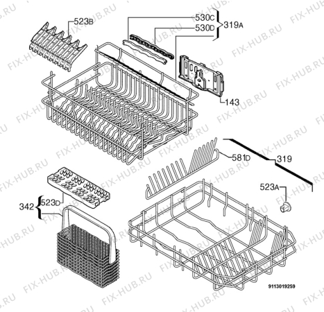 Взрыв-схема посудомоечной машины Electrolux ESI4142W - Схема узла Basket 160