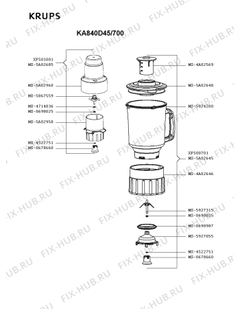 Взрыв-схема кухонного комбайна Krups KA840D45/700 - Схема узла UP003415.8P3