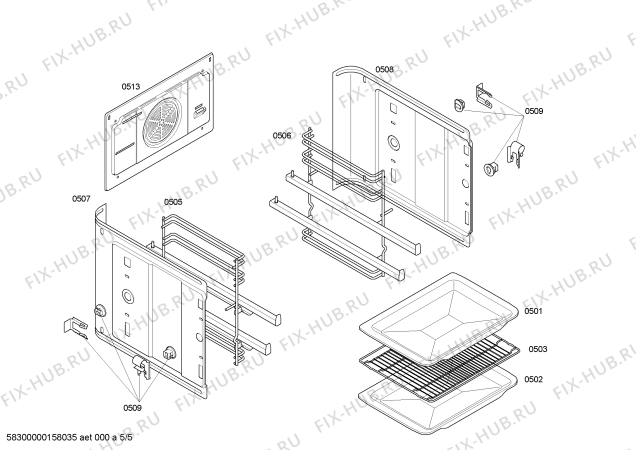 Схема плиты (духовки) Siemens HB23AS540 H.SE.NP.L2D.IN.GLASS.S4/.X.E0_C/// - Схема узла 05 Взрыв-схема плиты (духовки) Siemens HB23AS540 H.SE.NP.L2D.IN.GLASS.S4/.X.E0_C/// - Схема узла 05