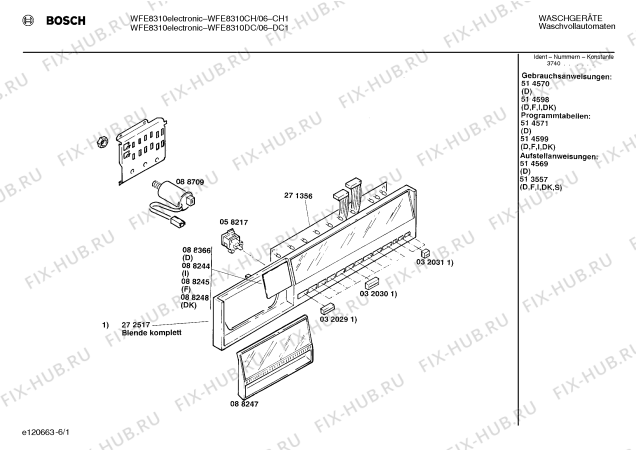 Схема №4 WFE7300 WFE7300 ELECTRONIC с изображением Вкладыш в панель для стиралки Bosch 00088171