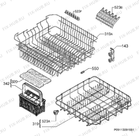 Взрыв-схема посудомоечной машины Juno Electrolux 91153901708 - Схема узла Basket 160