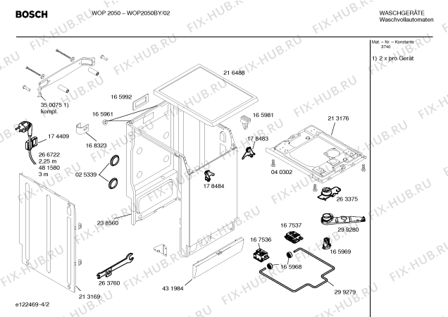 Схема №4 WOP2050BY WOP2050 с изображением Инструкция по установке и эксплуатации для стиралки Bosch 00586840