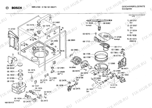 Взрыв-схема посудомоечной машины Bosch 0730101555 SMS2100 - Схема узла 02
