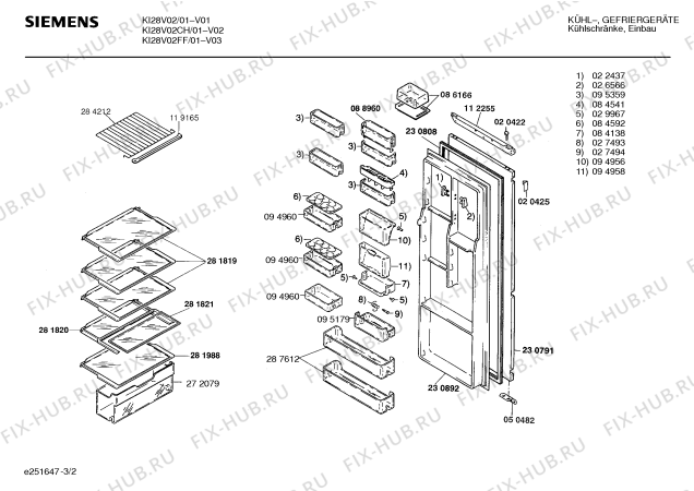 Взрыв-схема холодильника Siemens KI28V02FF - Схема узла 02