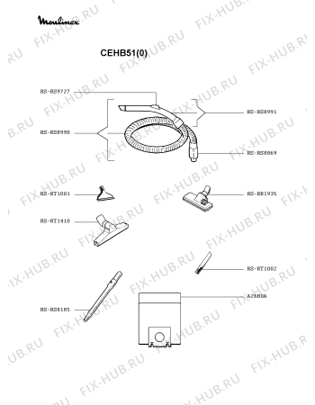 Взрыв-схема пылесоса Moulinex CEHB51(0) - Схема узла QP002684.6P2