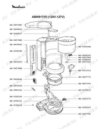 Взрыв-схема кофеварки (кофемашины) Moulinex ABW917(P) - Схема узла BP001469.9P2