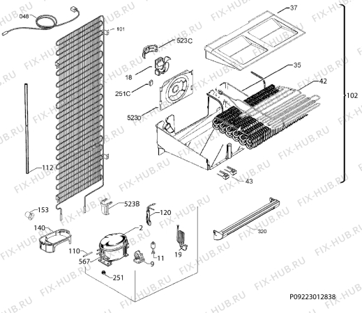 Взрыв-схема холодильника Electrolux EUF20230W - Схема узла Cooling system 017