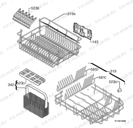 Взрыв-схема посудомоечной машины Privileg 339334_10454 - Схема узла Basket 160
