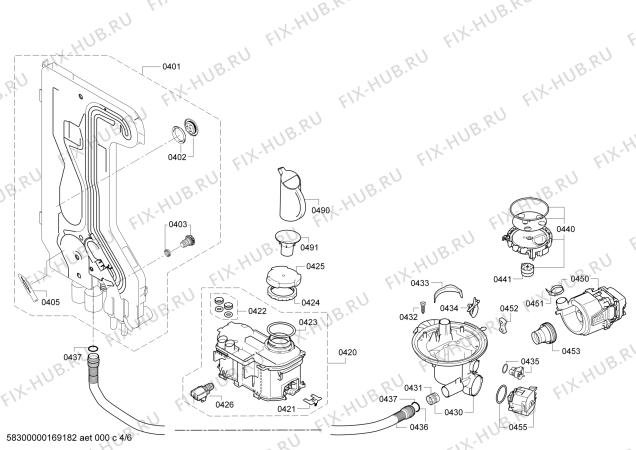 Взрыв-схема посудомоечной машины Bosch SMI85L05DE Exclusiv - Схема узла 04