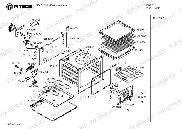 Взрыв-схема плиты (духовки) Pitsos P1C7687XP - Схема узла 03