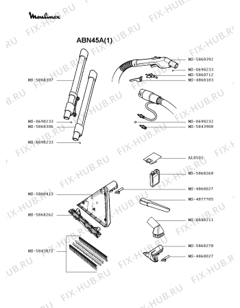 Взрыв-схема пылесоса Moulinex ABN45A(1) - Схема узла LP002172.9P3