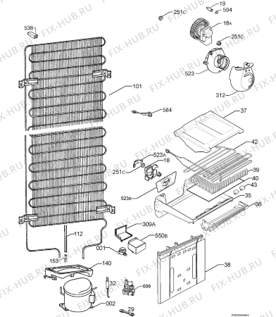 Взрыв-схема холодильника Zoppas PCX38NF - Схема узла Cooling system 017