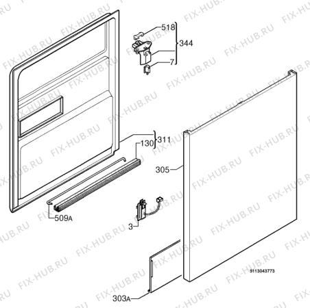 Взрыв-схема посудомоечной машины Aeg Electrolux F86080FUM - Схема узла Door 003