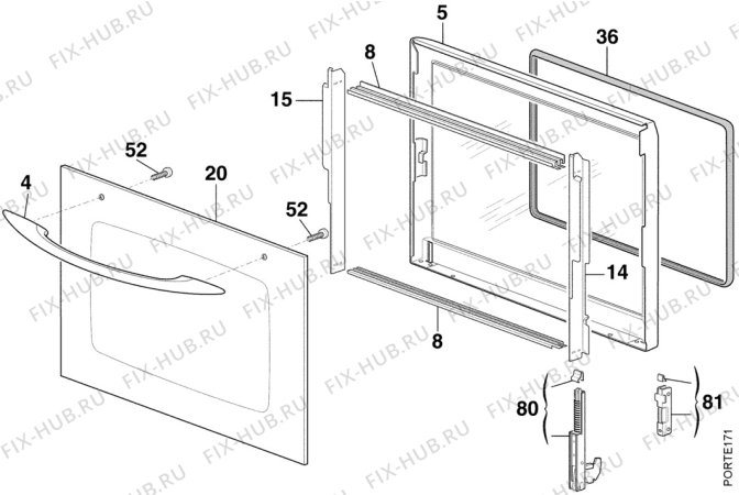 Взрыв-схема плиты (духовки) Faure CFM724N1   FAE M.C. - Схема узла Door 003