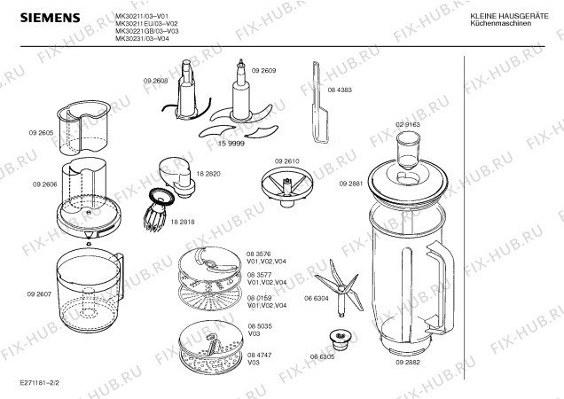 Взрыв-схема кухонного комбайна Siemens MK30231 - Схема узла 02