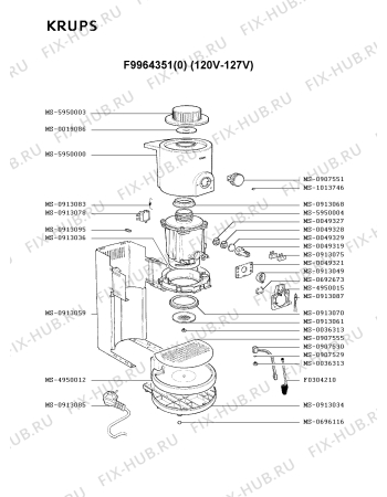 Взрыв-схема кофеварки (кофемашины) Krups F9964351(0) - Схема узла VP001875.1P2