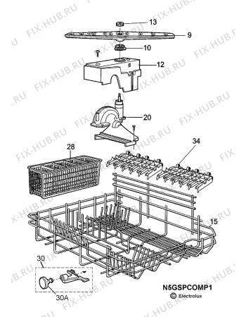 Взрыв-схема посудомоечной машины Arthurmartinelux ASF2415 - Схема узла W20 Baskets