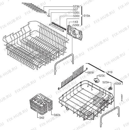 Взрыв-схема посудомоечной машины Zanussi ZD686W - Схема узла Basket 160