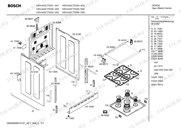Схема №4 HSV443CTR Bosch с изображением Переключатель для плиты (духовки) Bosch 00417880