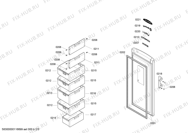 Взрыв-схема холодильника Bosch GSD30410NE - Схема узла 02