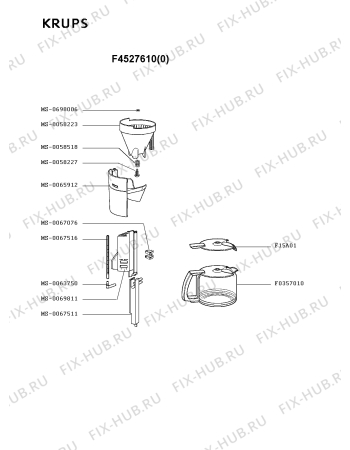 Взрыв-схема кофеварки (кофемашины) Krups F4527610(0) - Схема узла 6P001829.4P2