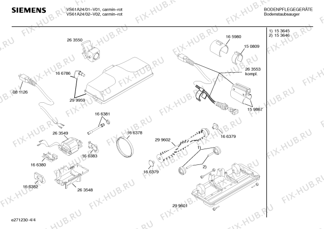 Взрыв-схема пылесоса Siemens VS61A24, SUPER C 610 - Схема узла 04