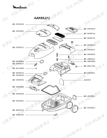 Взрыв-схема пылесоса Moulinex AAK65J(1) - Схема узла FP002157.9P3