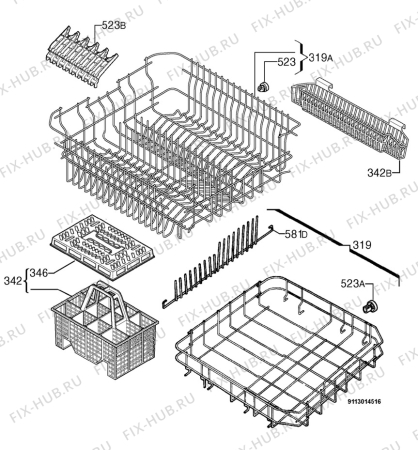 Взрыв-схема посудомоечной машины Electrolux ESF6150 - Схема узла Basket 160